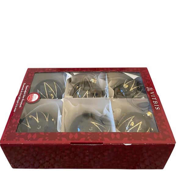 VITBIS Handcrafted Glass Ornaments Set of 6 Navy Blue & Gold Made in Poland NEW - Picture 6 of 16